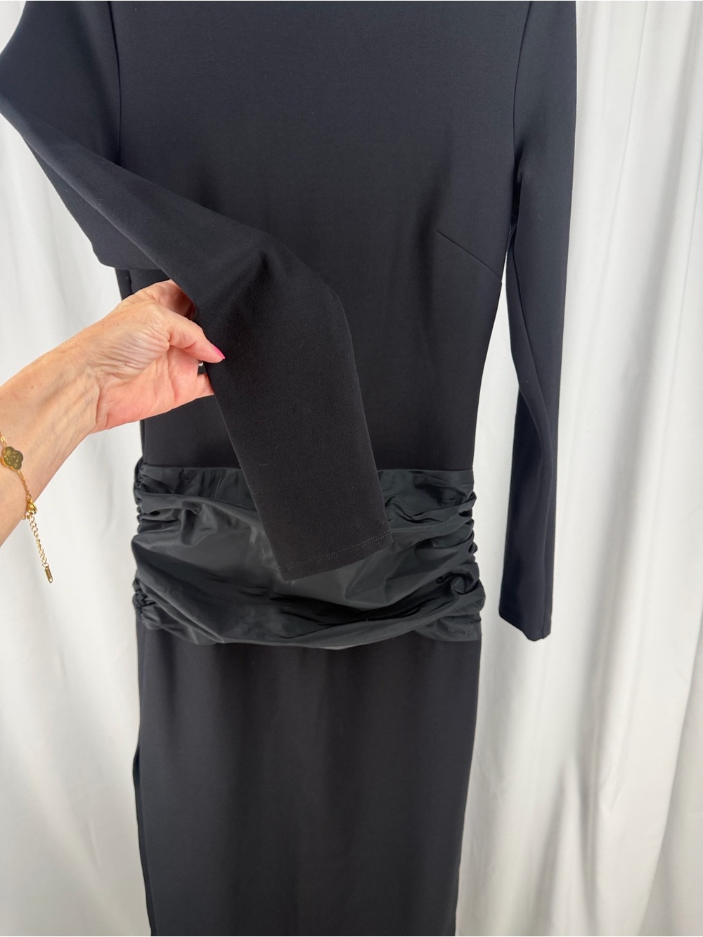 STAUD Holland Draped Maxi Dress Black Grizzly Long Sleeve - Picture 3 of 10